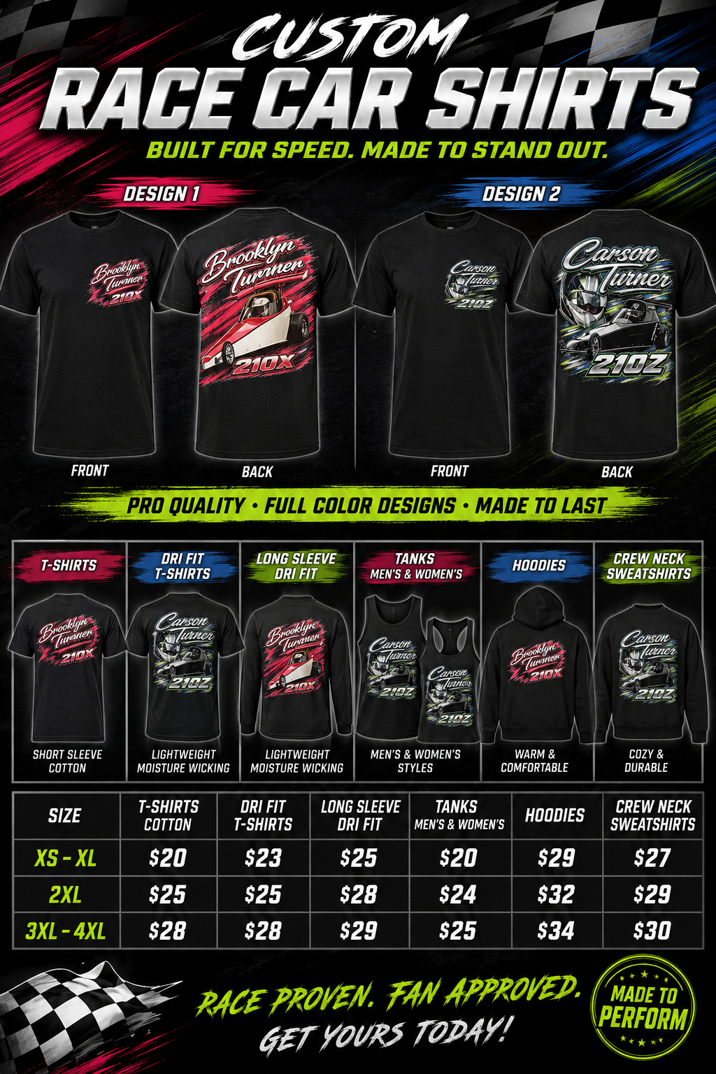 Custom race car shirts flyer