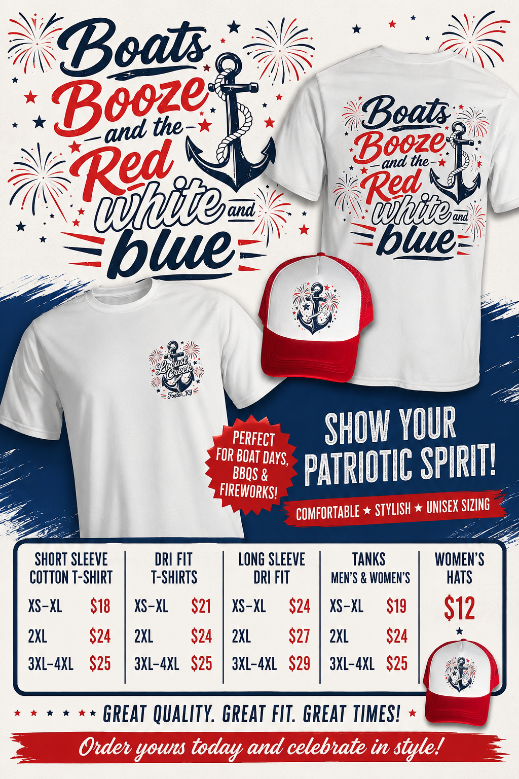 Boats Booze and the Red White and Blue patriotic boating apparel