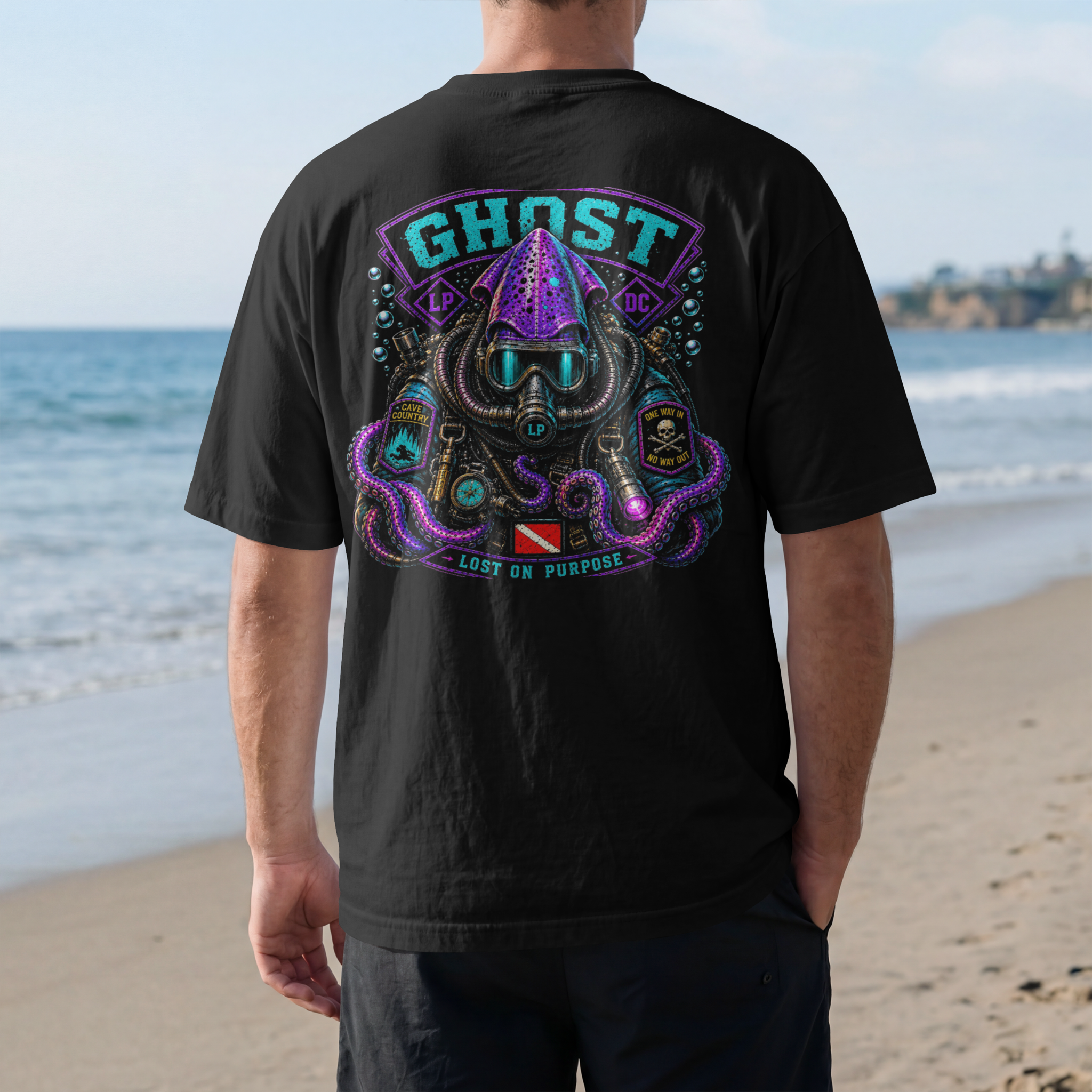 Ghost Lost on Purpose LP Depth Co back print T-shirt mockup