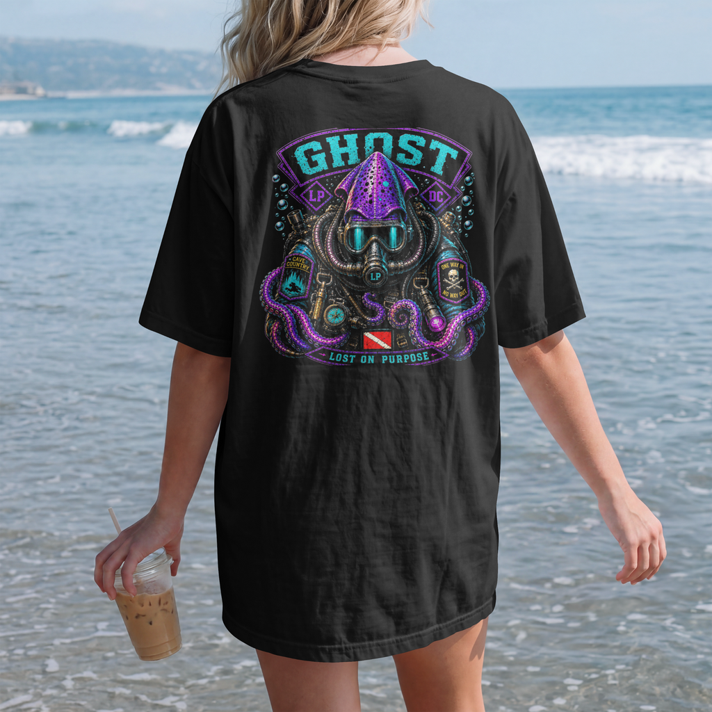 Ghost Lost on Purpose LP Depth Co back print oversized T-shirt mockup