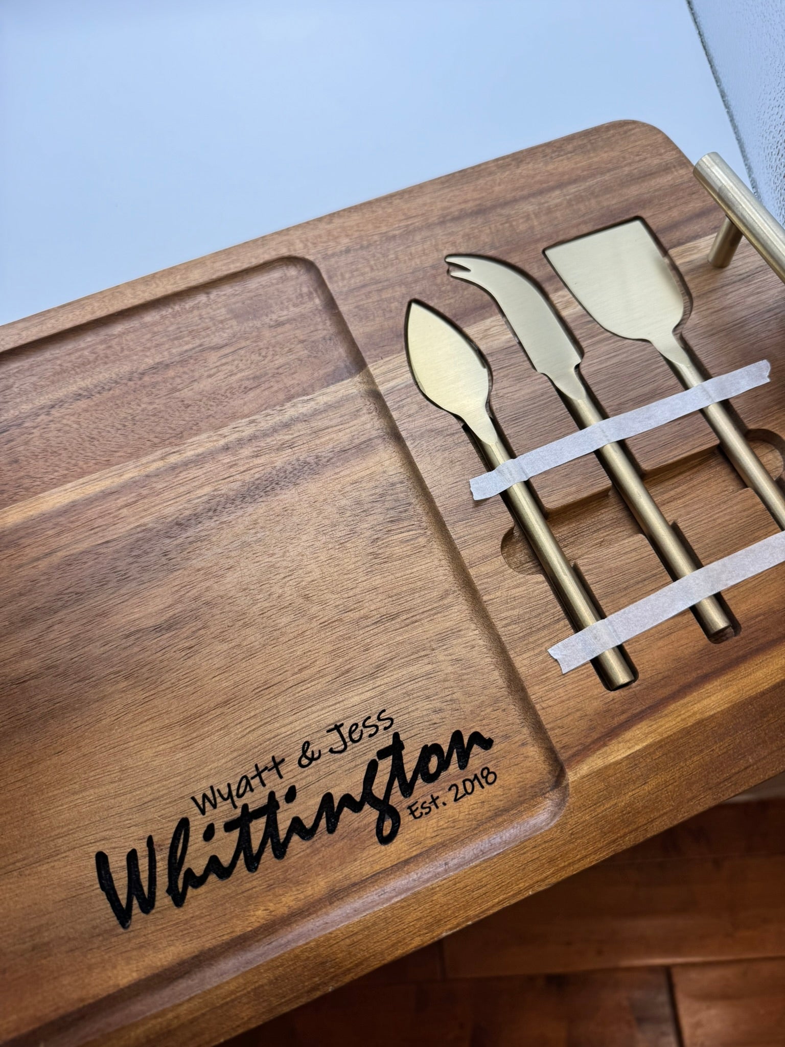 Personalized Laser Engraved Charcuterie Board with Cheese Knife Set – 22" x 11.5"