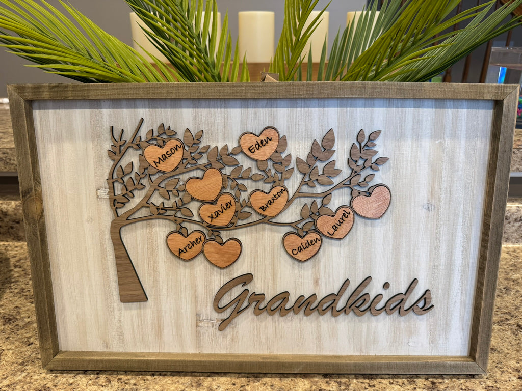 Personalized Laser Cut Wood Family Tree Sign | Kids or Grandkids Names