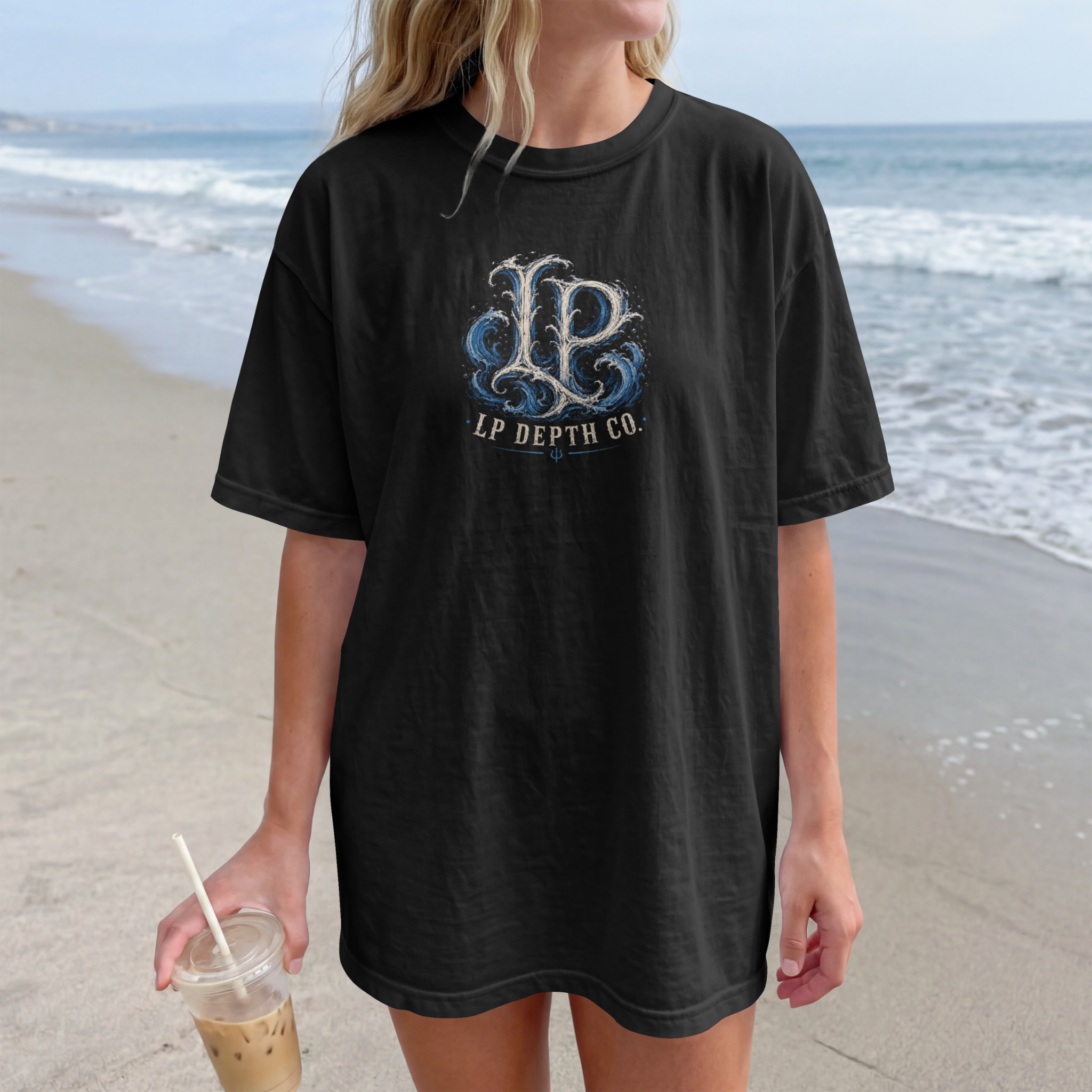 LP Depth Co front chest logo black T-shirt mockup