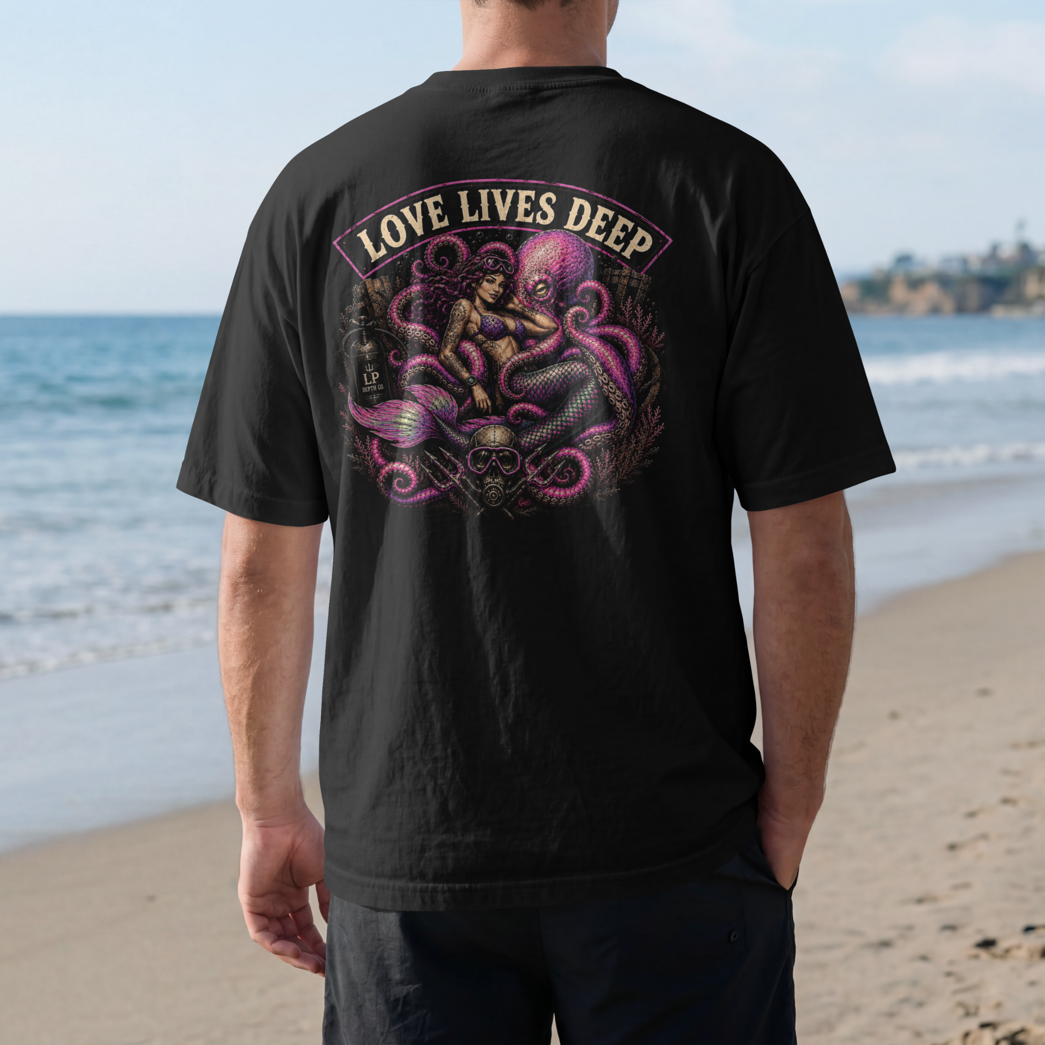 Love Lives Deep LP Depth Co back print T-shirt mockup