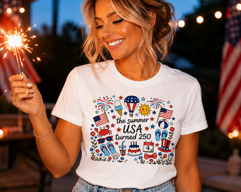 The Summer USA Turned 250 red white and blue patriotic summer t-shirt design