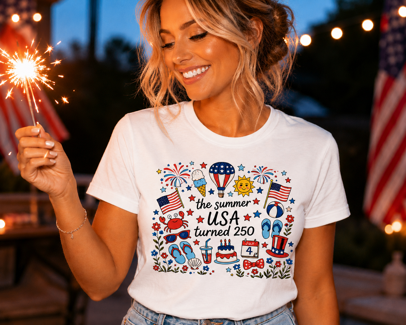 The Summer USA Turned 250 red white and blue patriotic summer t-shirt design