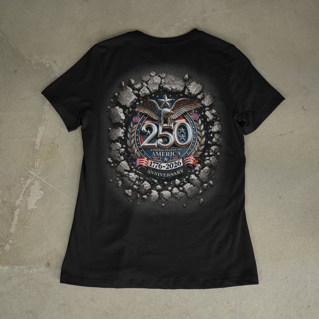 250th USA Anniversary T-shirt back design on black shirt mockup