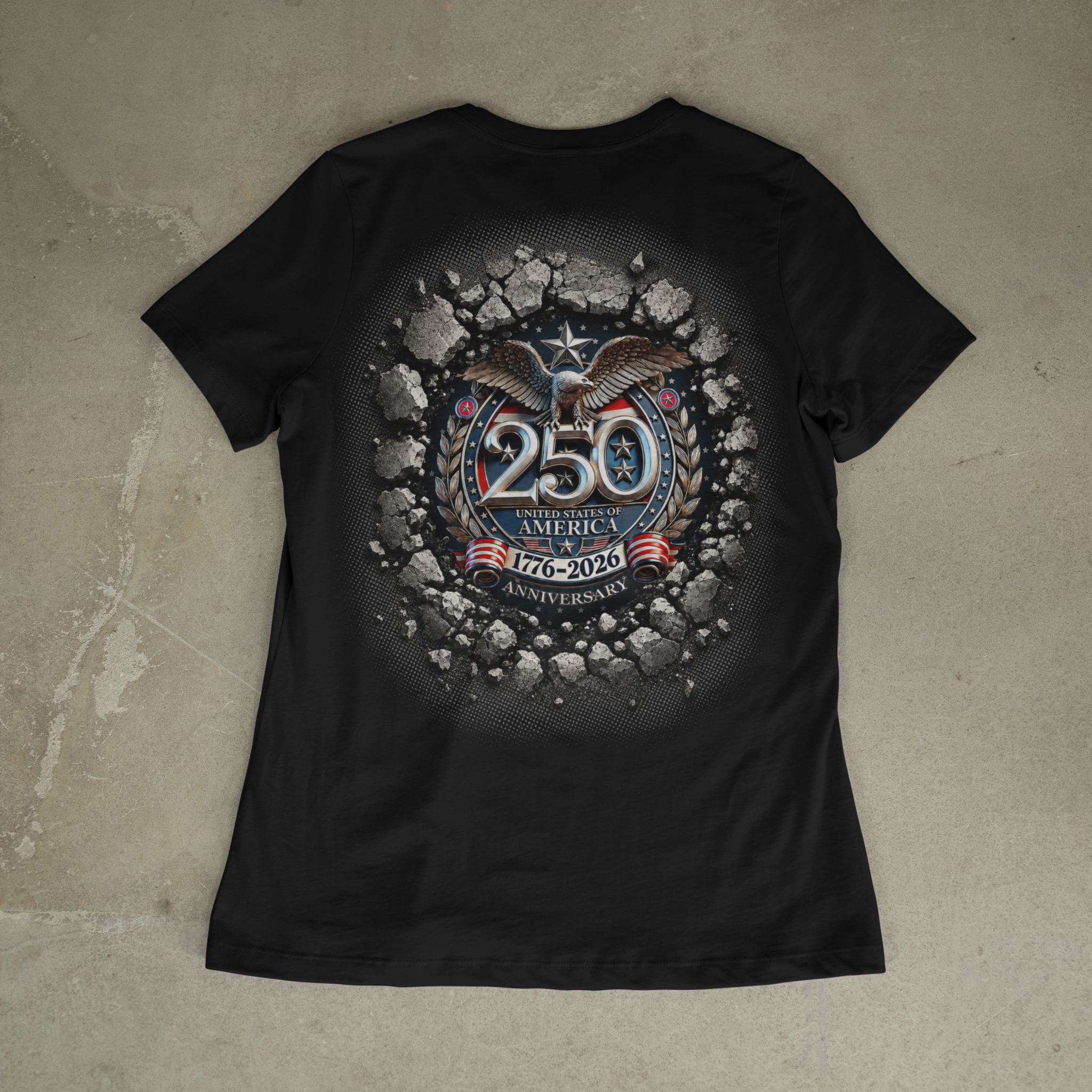 250th USA Anniversary T-shirt back design on black shirt mockup